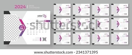 Modern Desk Calendar 2024, Office Calendar 2024,Week Starts on sunday, template for annual calendar 2024.