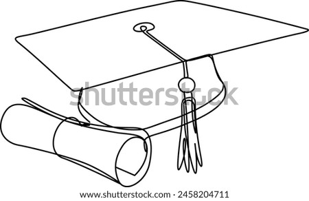 Continuous one line drawing of hand holding graduation hat