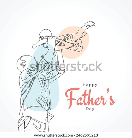 Happy father's day with dad and child hand drawn illustration, Happy father's day one line illustration