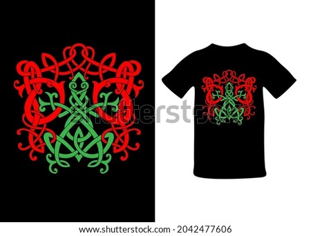 Frog in viking style, Celtic pattern and Celtic knot, isolated on black, scandinavian pattern vector illustration, t-shirt print Photo stock © 