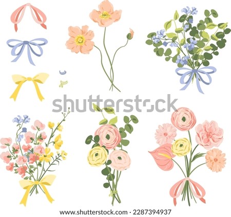 Similar – Image, Stock Photo Bouquet of ranunculus in a red and white jug standing on a wooden table. Next to it a part of a chair can be seen.