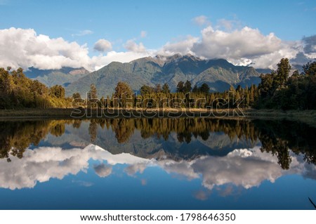 Similar – Image, Stock Photo Reflection of mountain and trees on lake in dolomite