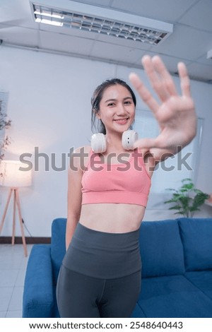 Similar – Image, Stock Photo Slim sportswoman standing near building on street