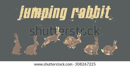 Design template of grunge print with several rabbits. Good for young fashion clothes or poster design.