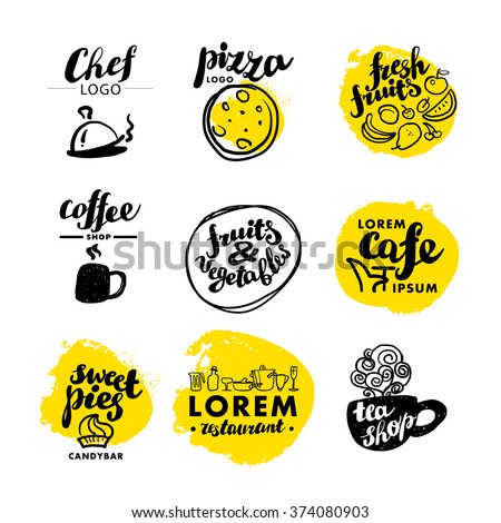 Hand written font lettering. Cute hand drawn logo template. Good for cafe, bar, pizza, catering, restaurant insignia, print, menu cover, any advertising, leaflet, flyer, card design. Font design.