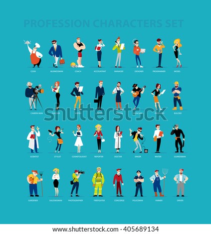 Vector flat profession character. Human profession icon. Friendly people illustration. Woman, lady, girl icon. Man, boy icon. Artistic smiling people portrait set. Worker isolated.
