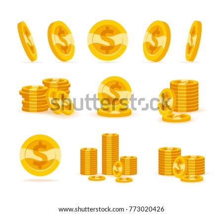 Dollar pile coins icon gold golden money stack for profit