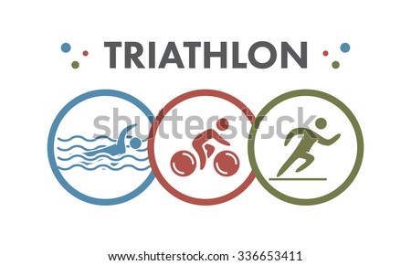 Triathlon logo and icon. Swimming, cycling, running symbols. Silhouettes of figures triathlete. Vector sport label and badge