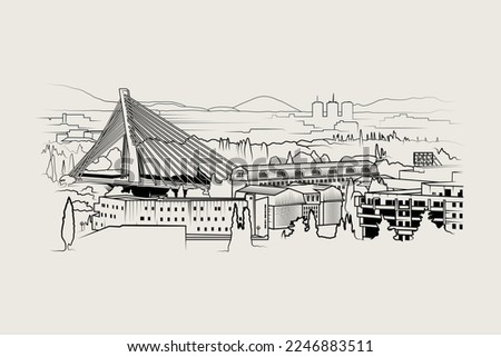 Vector illustration of Podgorica, Montenegro surrounding landscape