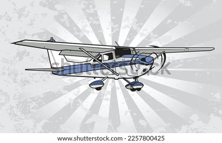 Four-seat, single-engine, high wing, fixed-wing aircraft graphic on a grunge background