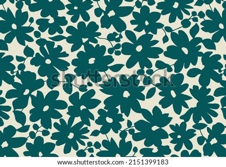 a solid one color simple flowers motif with green tones illustration vector full all over textile design digital image