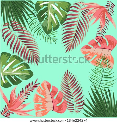 tropical leaves of red and green color background