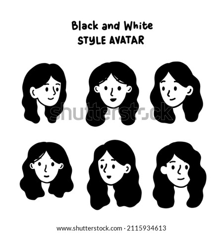 Notion Style Avatar. Woman in Black and White Style Illustration