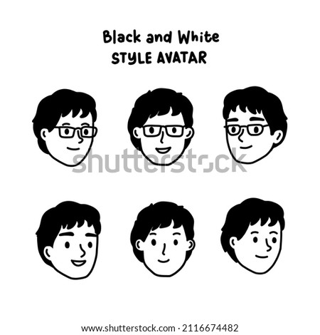 Notion Style Avatar. Man with Glasses icon set. Notion styled avatars for profile picture with various side