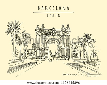 Barcelona hand drawn postcard. Vector illustration
