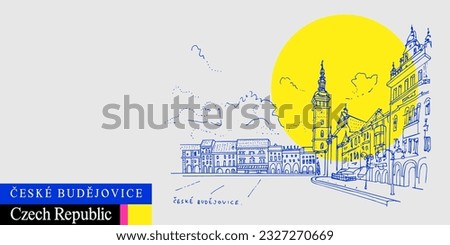 Vector Ceske Budejovice (Budweis), South Bohemia, Czech Republic, Europe. Artistic travel sketch in bright vibrant colors. Modern hand drawn touristic poster, book illustration
