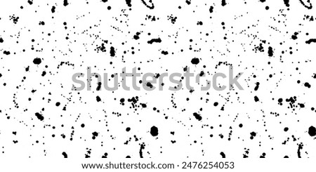 Paint splatter sprinkle seamless pattern with ink drops and dots. Black messy splashed ink backdrop. Monochromatic sprinkled watercolor dribble drizzle texture. Dirty spatter drops on white background