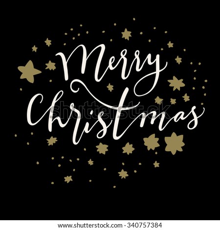 Merry Christmas Calligraphic Card In Retro Style On Black Background ...