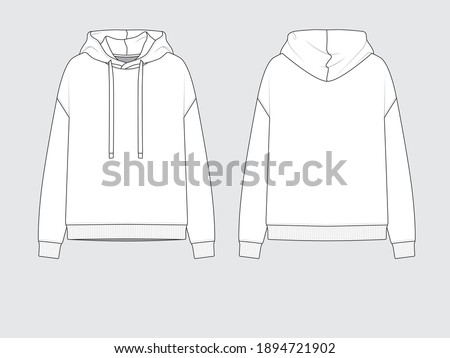 hoodie or hooded sweater, front and back, drawing flat sketches with vector illustration by sweettears