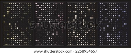 Set of abstract regtangular filled with 4 gradient colours square shape on black background poster cover design. Vector illustration.