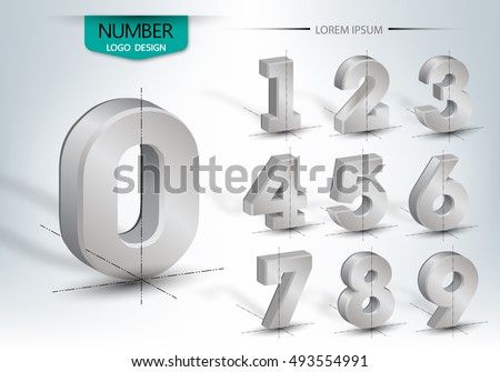Realistic three dimensional, set of number, vector illustration