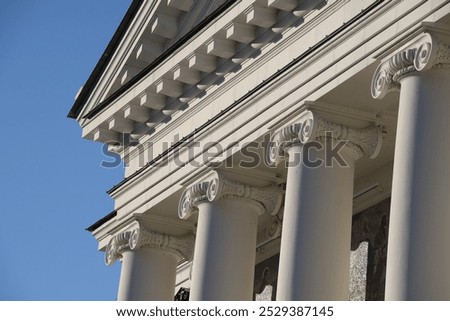 Image, Stock Photo Columns on the facade of the Walhalla, in black and white, with the Danube