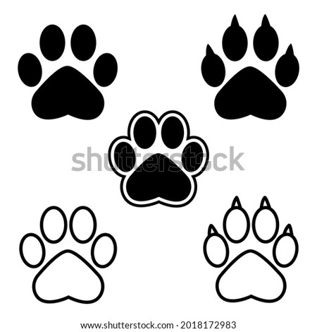 Set of animal paw print. Paw prints, icon. Vector paw. Dog, puppy, cat, bear, wolf. Legs. Foot prints.