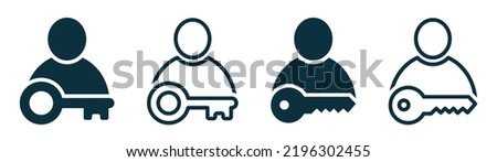Set of user with key icon. User key icon, access, personal key, security symbol vector.