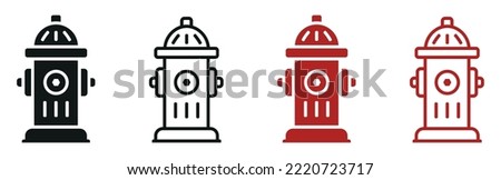 Set of fire hydrant icons. Fire hydrant silhouette, water hydrant symbol. Vector illustration.