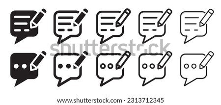 Set of feedback icons. Write a feedback, customer review, message, speech bubble and pencil. Survey, article, blog, social media. Vector.