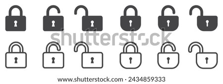 Set of lock icons. Security system, open and closed lock symbol. Vector.