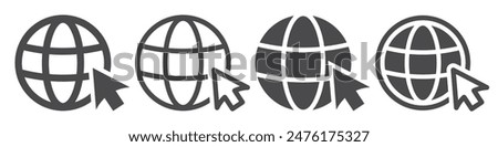 Set of web icons, click to go to website. Globe with arrow. Vector illustration.