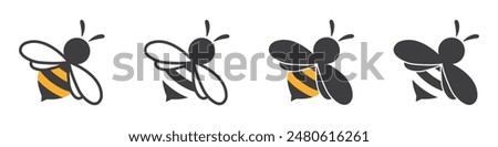 Bee logo. Set of signs bees. Silhouettes insects. Vector illustration.