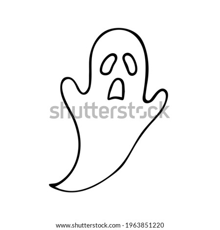 Ghost halloween vector hand drawn doodle outline icon, isolated on white. Cute illustration for seasonal design, textile, or greeting card..