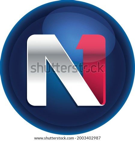 N letter and number one icon in a blue shiny circle. One blue sphere logo.