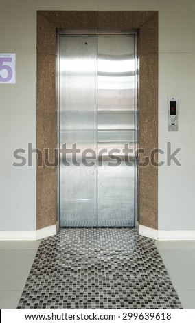 Modern elevator with closed door