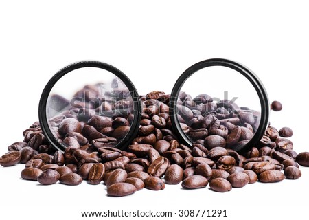 coffee beans with round magnify lens