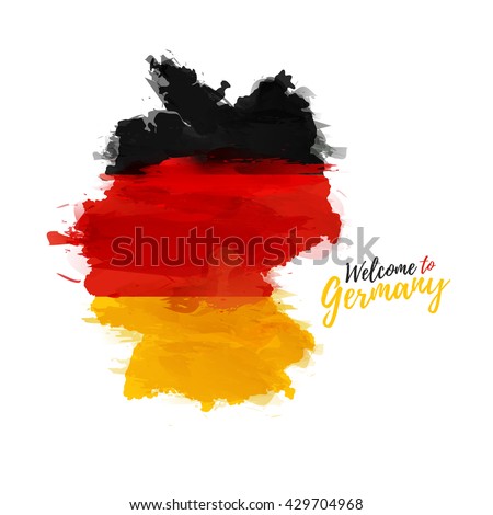 Symbol, poster, banner Germany. Map of Germany with the decoration of the national flag. Style watercolor drawing. Germany map with national flag. Vector.