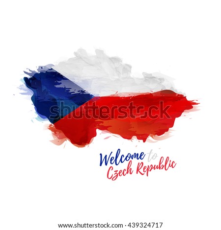 Symbol, poster, banner Czech Republic. Map of Czech Republic with the decoration of the national flag. Style watercolor drawing.  Vector.