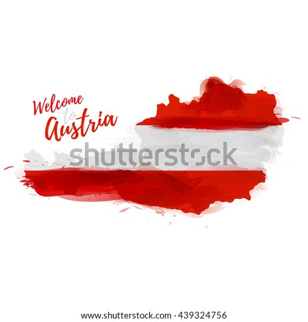 Symbol, poster, banner Austria. Map of Austria with the decoration of the national flag. Style watercolor drawing.  Vector.