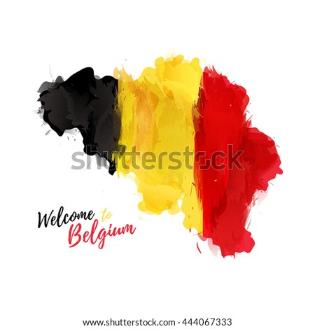 Symbol, poster, banner Belgium. Map of Belgium with the decoration of the national flag. Watercolor style drawing. Vector. 