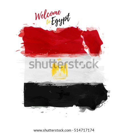 Symbol, poster, banner Egypt. Map of Egypt with the decoration of the national flag. Style watercolor drawing. Egyptian map with national flag. Vector.