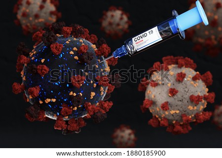 covid 19 vaccine injection with syringe for immunization and prevention of corona virus infection, mutation new virus strain, nCoV 2019 pandemic, healthcare 3D Illustration