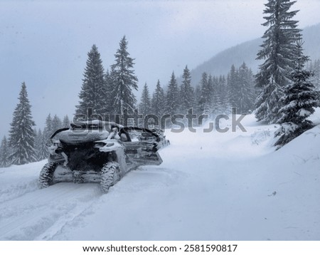 Similar – Foto Bild tief verschneiter lettischer Wald und Husky-Hund