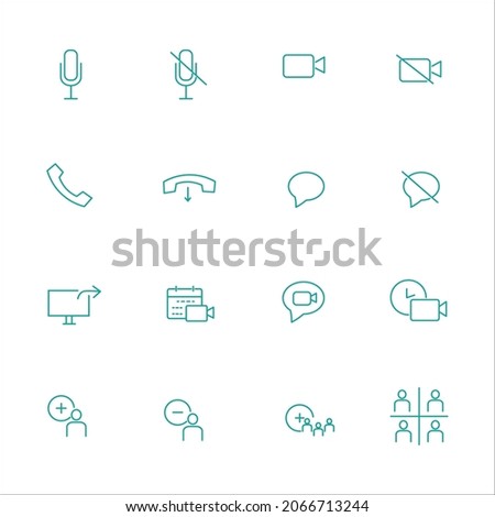 Simple Set of Video Conference Interface Related Vector Line Icons. Contains such Icons as Share Screen, Mute Button, Switch to Presenter View and more.