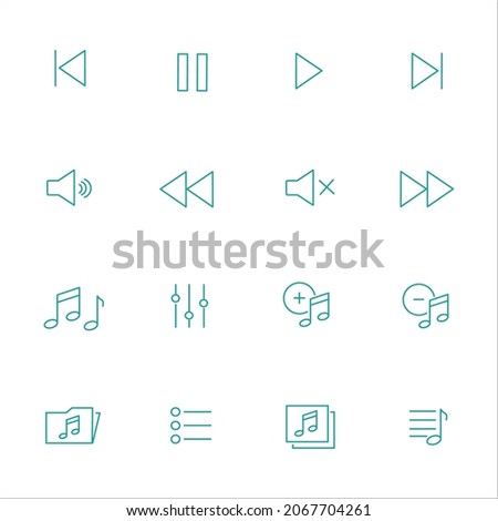 Simple Set of Music Controls Related Vector Line Icons. Contains such Icons as Artist, Songs List, Mute and more. Editable Stroke.