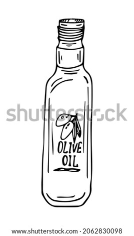Olive oil bottles realistic. Vector extra virgin avocado, pomace or olive and sesame seeds oil bottle with metal green lid. Olives, olive branch, olive oil. Vector sketches with transparent background