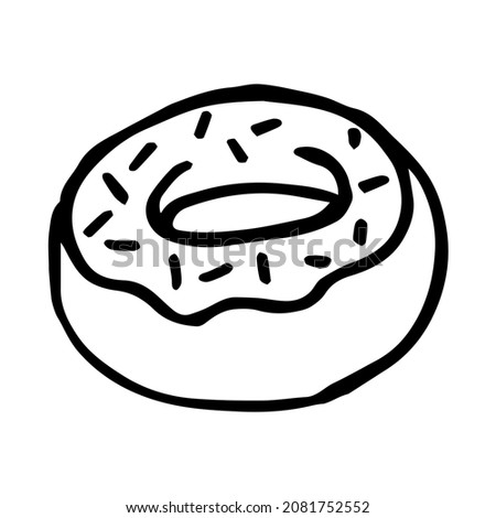Single hand drawn donut. Doodle vector illustration. Isolated on a white background.