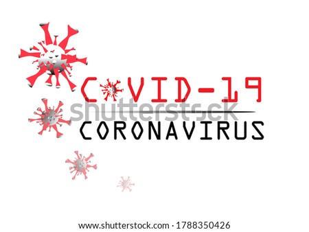 COVID-19 headline, inscription, information. Red on black viruses are faded from left to right slightly with white background. Vector illustration.