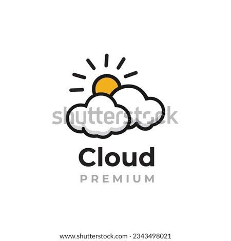 Clear sky illustration, cloud vector logo with cute sun